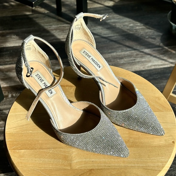 Steve Madden silver rhinestone ankle strap heels - Picture 3 of 7